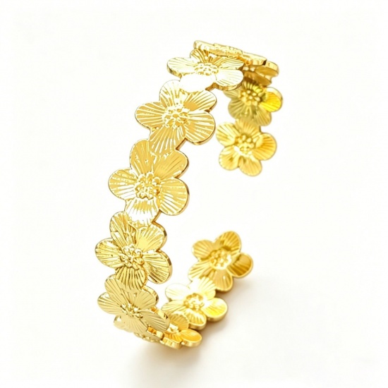Immagine di Fiore 304 Acciaio Inossidabile Aprire Braccialetti All'Ingrosso, Colore Oro 18K Donne Elegante Elegante Regalo Fornitura di Gioielli, 1 Pz