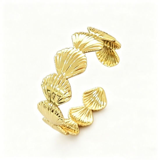 Immagine di Conchiglia 304 Acciaio Inossidabile Aprire Braccialetti All'Ingrosso, Colore Oro 18K Donne Elegante Elegante Regalo Fornitura di Gioielli, 1 Pz