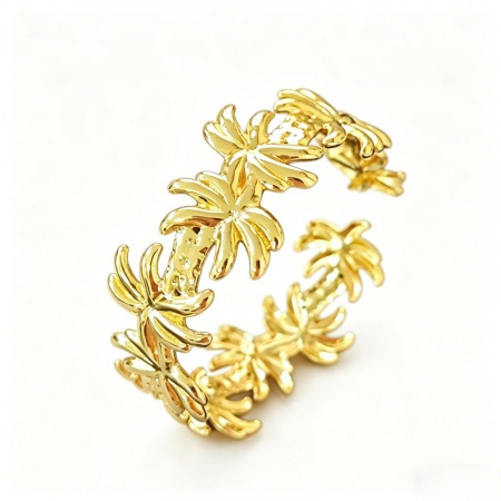 Picture of Wholesale Flower 304 Stainless Steel Open Cuff Bangles Bracelets, 18K Gold Color Women's Elegant Stylish Gift Jewelry Supply, 1 Piece