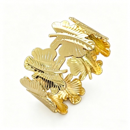 Picture of Wholesale Leaf 304 Stainless Steel Open Cuff Bangles Bracelets, 18K Gold Color Women's Elegant Stylish Gift Jewelry Supply, 1 Piece
