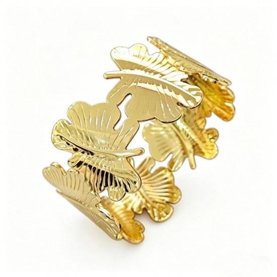 Immagine di Foglia 304 Acciaio Inossidabile Aprire Braccialetti All'Ingrosso, Colore Oro 18K Donne Elegante Elegante Regalo Fornitura di Gioielli, 1 Pz