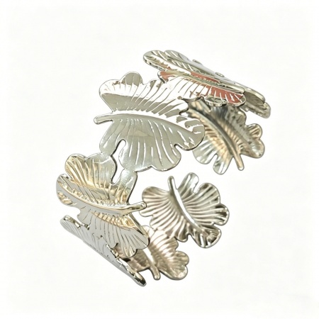 Picture of Wholesale Leaf Silver Tone 304 Stainless Steel Open Cuff Bangles Bracelets, 18K Gold Color Eco-friendly, Women's Elegant Stylish Gift Jewelry Supply, 1 Piece