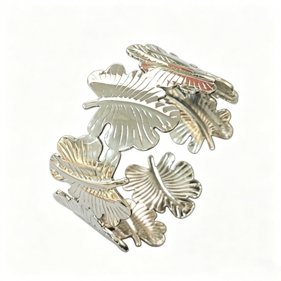 Immagine di Foglia Tono Argento 304 Acciaio Inossidabile Aprire Braccialetti All'Ingrosso, Colore Oro 18K Ecologico, Donne Elegante Elegante Regalo Fornitura di Gioielli, 1 Pz