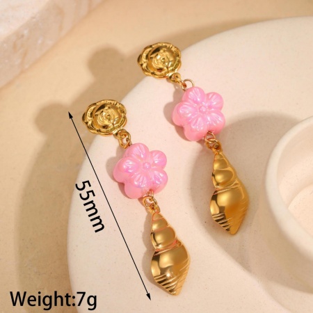 Picture of Wholesale Ins Style Stylish Ear Post Stud Earrings, Conch/ Sea Snail 18K Gold Plated 304 Stainless Steel, Women's Eco-friendly PVD Gift Jewelry Supply, 5.5cm, 1 Pair