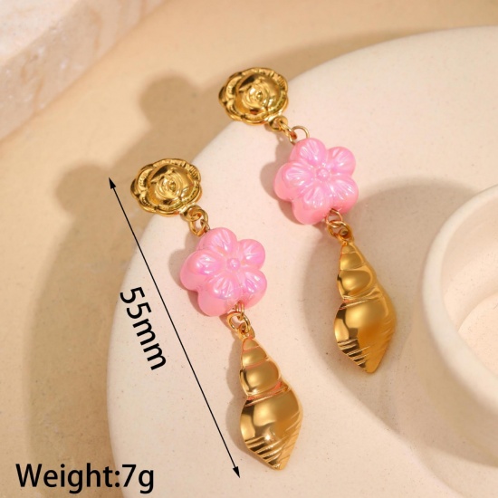 Immagine di Stile Ins Elegante Orecchini a Perno All'Ingrosso, Conchiglia Placcato Oro 18K 304 Acciaio Inossidabile, Donne PVD Ecologica Regalo Fornitura di Gioielli, 5.5cm, 1 Paio