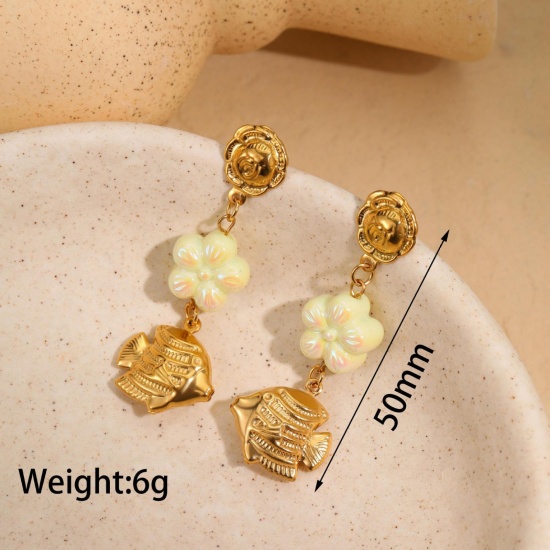 Immagine di Stile Ins Elegante Orecchini a Perno All'Ingrosso, Pesce Placcato Oro 18K 304 Acciaio Inossidabile, Donne PVD Ecologica Regalo Fornitura di Gioielli, 5cm, 1 Paio
