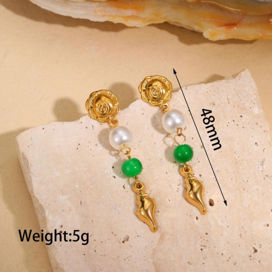 Immagine di Stile Ins Elegante Orecchini a Perno All'Ingrosso, Conchiglia Placcato Oro 18K 304 Acciaio Inossidabile, Donne PVD Ecologica Regalo Fornitura di Gioielli, 4.8cm, 1 Paio
