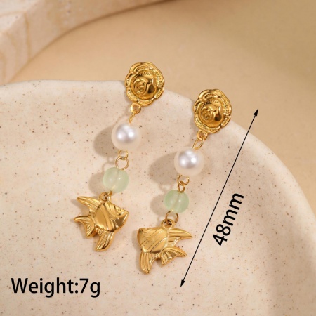 Picture of Wholesale Ins Style Stylish Ear Post Stud Earrings, Fish Animal 18K Gold Plated 304 Stainless Steel, Women's Eco-friendly PVD Gift Jewelry Supply, 4.8cm, 1 Pair