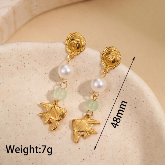Immagine di Stile Ins Elegante Orecchini a Perno All'Ingrosso, Pesce Placcato Oro 18K 304 Acciaio Inossidabile, Donne PVD Ecologica Regalo Fornitura di Gioielli, 4.8cm, 1 Paio