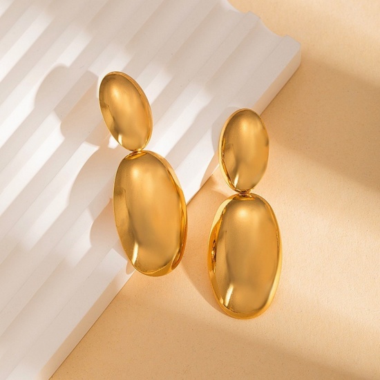 Immagine di Squisito Elegante Orecchini a Perno All'Ingrosso, Placcato Oro 18K 304 Acciaio Inossidabile, Donne PVD Ecologica Regalo Fornitura di Gioielli, 4.85cm x 1.7cm, 1 Paio