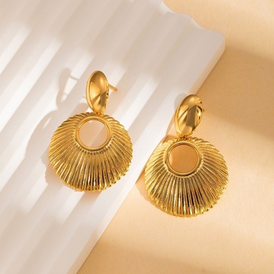 Immagine di Squisito Elegante Orecchini a Perno All'Ingrosso, Placcato Oro 18K 304 Acciaio Inossidabile, Donne PVD Ecologica Regalo Fornitura di Gioielli, 5.5cm x 3.8cm, 1 Paio