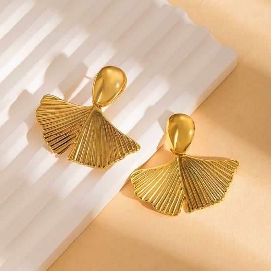 Immagine di Squisito Elegante Orecchini a Perno All'Ingrosso, Placcato Oro 18K 304 Acciaio Inossidabile, Donne PVD Ecologica Regalo Fornitura di Gioielli, 3.5cm x 3.4cm, 1 Paio