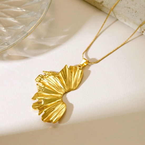 Picture of Wholesale Leaf Pendant Charm Necklace, 18K Gold Plated 304 Stainless Steel Women's Eco-friendly Vacuum Plating Exquisite Stylish Gift Jewelry For Retailer, 40cm(15.7") + 5cm(2") long, 1 Piece