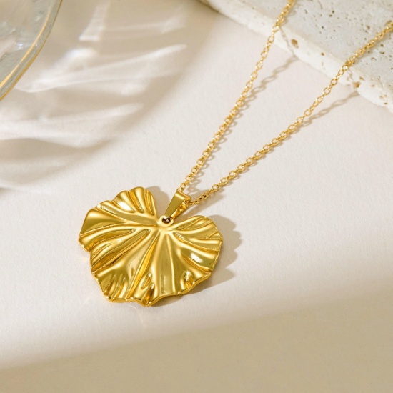 Picture of Wholesale Leaf Pendant Charm Necklace, 18K Gold Plated 304 Stainless Steel Women's Eco-friendly Vacuum Plating Exquisite Stylish Gift Jewelry For Retailer, 40cm(15.7") + 5cm(2") long, 1 Piece