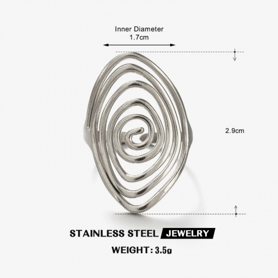 Picture of Wholesale Women's Gift Vortex Open Rings, Silver Tone 304 Stainless Steel, Eco-friendly Retro Stylish Jewelry Supply, 17mm(US Size 6.5), 1 Piece