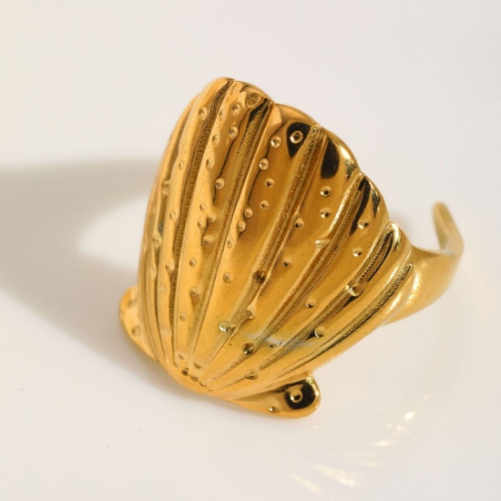Picture of Wholesale Women's Gift Shell Open Adjustable Rings, 18K Gold Plated 304 Stainless Steel, Eco-friendly PVD Retro Stylish Jewelry Supply, 18mm(US Size 7.75), 1 Piece