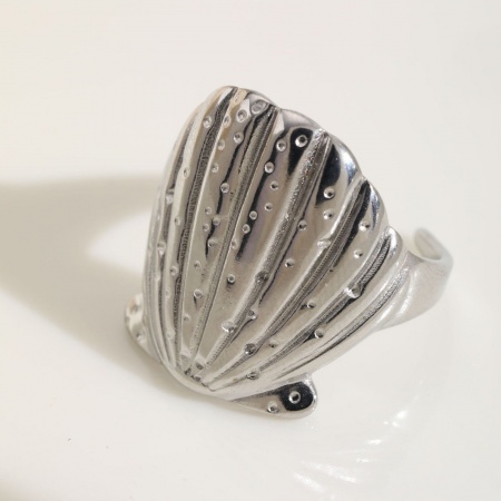 Picture of Wholesale Women's Gift Shell Open Adjustable Rings, Silver Tone 304 Stainless Steel, Eco-friendly Ocean Jewelry Stylish Jewelry Supply, 18mm(US Size 7.75), 1 Piece