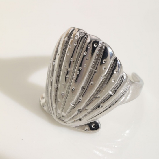 Picture of Wholesale Women's Gift Shell Open Adjustable Rings, Silver Tone 304 Stainless Steel, Eco-friendly Ocean Jewelry Stylish Jewelry Supply, 18mm(US Size 7.75), 1 Piece