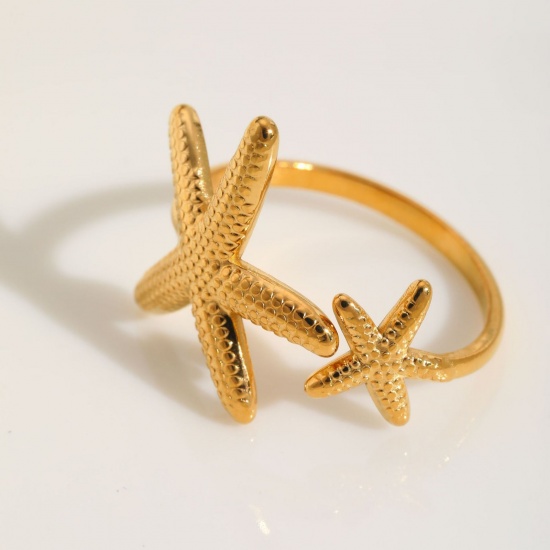 Picture of Wholesale Women's Gift Starfish Open Adjustable Rings, 18K Gold Plated 304 Stainless Steel, Eco-friendly PVD Retro Stylish Jewelry Supply, 18mm(US Size 7.75), 1 Piece