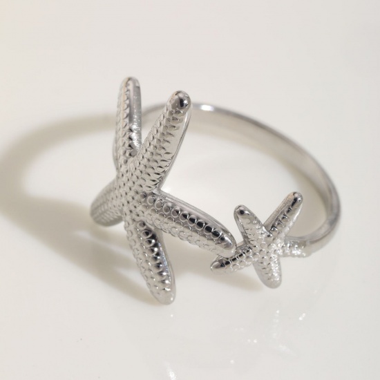 Picture of Wholesale Women's Gift Starfish Open Adjustable Rings, Silver Tone 304 Stainless Steel, Eco-friendly Ocean Jewelry Stylish Jewelry Supply, 18mm(US Size 7.75), 1 Piece