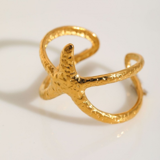 Picture of Wholesale Women's Gift Starfish Open Adjustable Rings, 18K Gold Plated 304 Stainless Steel, Eco-friendly PVD Retro Stylish Jewelry Supply, 18mm(US Size 7.75), 1 Piece