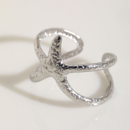 Picture of Wholesale Women's Gift Starfish Open Adjustable Rings, Silver Tone 304 Stainless Steel, Eco-friendly Ocean Jewelry Stylish Jewelry Supply, 18mm(US Size 7.75), 1 Piece
