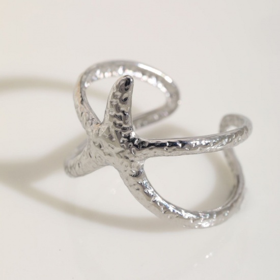 Picture of Wholesale Women's Gift Starfish Open Adjustable Rings, Silver Tone 304 Stainless Steel, Eco-friendly Ocean Jewelry Stylish Jewelry Supply, 18mm(US Size 7.75), 1 Piece