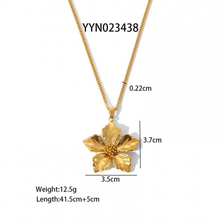 Picture of Wholesale Flower Pendant Charm Necklace, 18K Gold Plated 304 Stainless Steel Women's Eco-friendly PVD Exquisite Stylish Gift Jewelry For Retailer, 41.5cm(16.3") + 5cm(2") long, 1 Piece