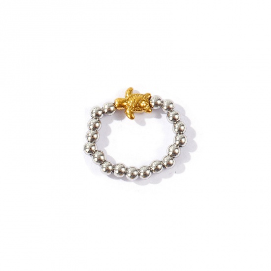 Picture of Wholesale Women's Gift Tortoise Animal Elastic Stretch Beaded Rings, 18K Real Gold Plated & Silver Tone 304 Stainless Steel, Eco-friendly PVD Waterproof Anti-Tarnish Hypoallergenic Ocean Jewelry Stylish Jewelry Supply, 18.5mm(US size 8.5), 1 Piece
