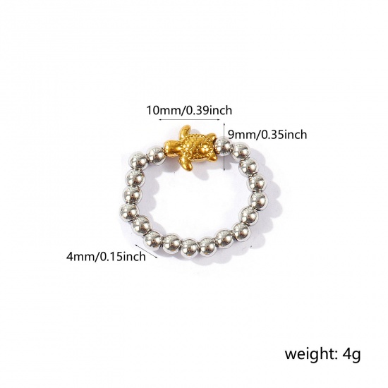 Picture of Wholesale Women's Gift Tortoise Animal Elastic Stretch Beaded Rings, 18K Real Gold Plated & Silver Tone 304 Stainless Steel, Eco-friendly PVD Waterproof Anti-Tarnish Hypoallergenic Ocean Jewelry Stylish Jewelry Supply, 18.5mm(US size 8.5), 1 Piece