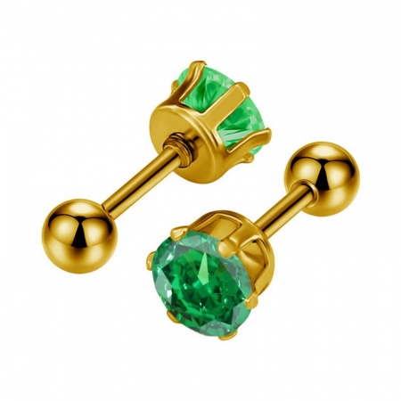 Immagine di Squisito Elegante Orecchini a Perno All'Ingrosso, Verde Circonio Cubico Placcato Oro 18K 304 Acciaio Inossidabile, Donne PVD Ecologica Regalo Fornitura di Gioielli, 8mm Dia., 2 Pz
