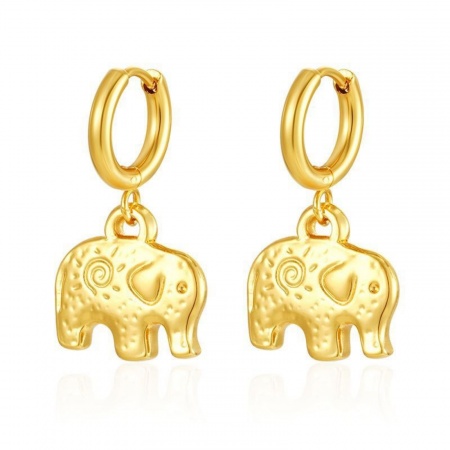 Imagen de Elegante Elegante Pendientes de Aro Al Por Mayor, Elefante Chapado en Oro de 18K 304 Acero Inoxidable, Mujeres Regalo Suministro de Joyería, 1 Par