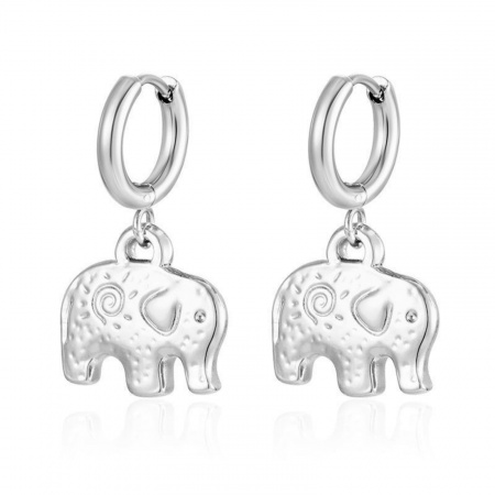 Imagen de Elegante Elegante Pendientes de Aro Al Por Mayor, Elefante Tono de Plata 304 Acero Inoxidable, Mujeres Respetuoso del Medio Ambiente Regalo Suministro de Joyería, 1 Par