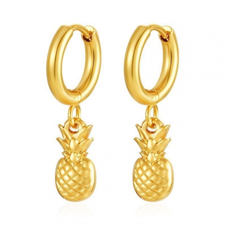 Imagen de Elegante Elegante Pendientes de Aro Al Por Mayor, Piña Chapado en Oro de 18K 304 Acero Inoxidable, Mujeres Regalo Suministro de Joyería, 1 Par