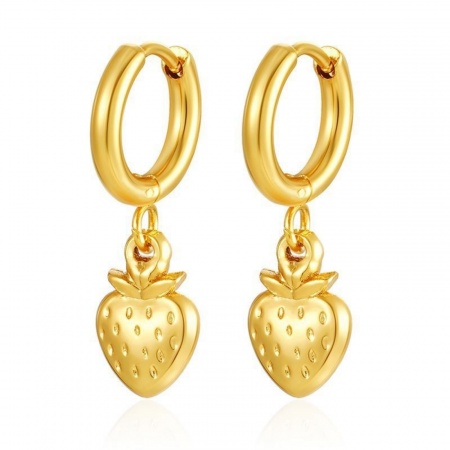 Imagen de Elegante Elegante Pendientes de Aro Al Por Mayor, Fresas Chapado en Oro de 18K 304 Acero Inoxidable, Mujeres Regalo Suministro de Joyería, 1 Par