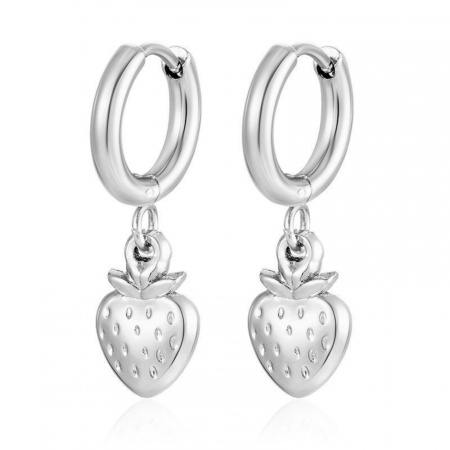 Imagen de Elegante Elegante Pendientes de Aro Al Por Mayor, Fresas Tono de Plata 304 Acero Inoxidable, Mujeres Respetuoso del Medio Ambiente Regalo Suministro de Joyería, 1 Par