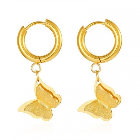 Imagen de Elegante Elegante Pendientes de Aro Al Por Mayor, Mariposa Chapado en Oro de 18K 304 Acero Inoxidable, Mujeres Regalo Suministro de Joyería, 1 Par