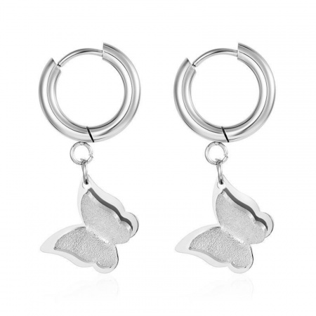 Imagen de Elegante Elegante Pendientes de Aro Al Por Mayor, Mariposa Tono de Plata 304 Acero Inoxidable, Mujeres Respetuoso del Medio Ambiente Regalo Suministro de Joyería, 1 Par
