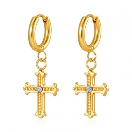 Imagen de Religión Elegante Pendientes de Aro Al Por Mayor, Cruz Chapado en Oro de 18K 304 Acero Inoxidable, Mujeres Regalo Suministro de Joyería, 1 Par