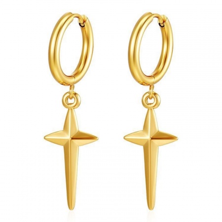 Imagen de Elegante Elegante Pendientes de Aro Al Por Mayor, Estrella Chapado en Oro de 18K 304 Acero Inoxidable, Mujeres Regalo Suministro de Joyería, 1 Par