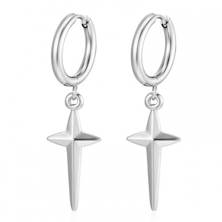 Imagen de Elegante Elegante Pendientes de Aro Al Por Mayor, Estrella Tono de Plata 304 Acero Inoxidable, Mujeres Respetuoso del Medio Ambiente Regalo Suministro de Joyería, 1 Par