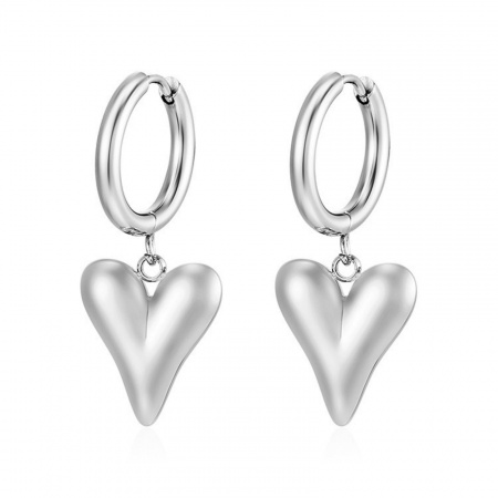 Imagen de día de San Valentín Elegante Pendientes de Aro Al Por Mayor, Corazón Tono de Plata 304 Acero Inoxidable, Mujeres Respetuoso del Medio Ambiente Regalo Suministro de Joyería, 1 Par