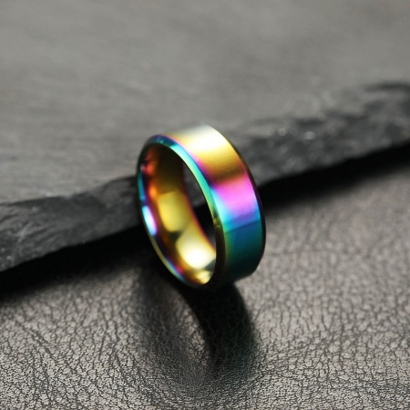 Bild von Großhandel Frauen Geschenk Glanzlos Uneinstellbar Ring, Regenbogenfarbe Plattiert 304 Edelstahl, Vakuumbeschichtung Exquisit Stilvoll Schmuckbedarf, 17.3mm（US Größe:7), 1 Stück