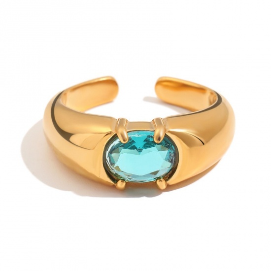 Immagine di Maschile Regalo Verde Blu Circonio Cubico Aperto Anello All'Ingrosso, Placcato Oro 18K 304 Acciaio Inossidabile, Placcatura Sottovuoto Squisito Elegante Fornitura di Gioielli, 22.5mm (taglia di US: 13.25), 1 Pz