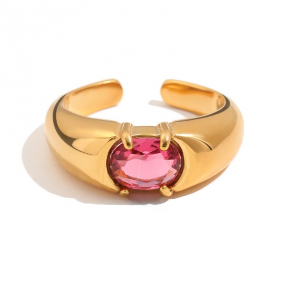 Immagine di Maschile Regalo Rosso Prugna Circonio Cubico Aperto Anello All'Ingrosso, Placcato Oro 18K 304 Acciaio Inossidabile, Placcatura Sottovuoto Squisito Elegante Fornitura di Gioielli, 22.5mm (taglia di US: 13.25), 1 Pz