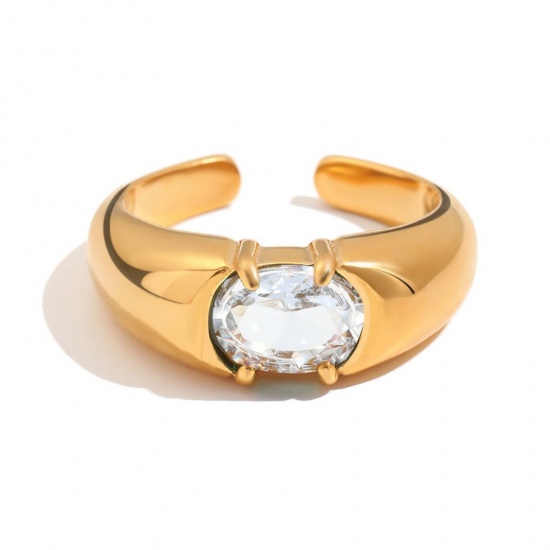 Immagine di Maschile Regalo Trasparente Circonio Cubico Aperto Anello All'Ingrosso, Placcato Oro 18K 304 Acciaio Inossidabile, Placcatura Sottovuoto Squisito Elegante Fornitura di Gioielli, 22.5mm (taglia di US: 13.25), 1 Pz