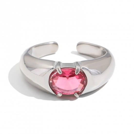 Immagine di Maschile Regalo Rosso Prugna Circonio Cubico Aperto Anello All'Ingrosso, Tono Argento 304 Acciaio Inossidabile, Squisito Elegante Fornitura di Gioielli, 22.5mm (taglia di US: 13.25), 1 Pz