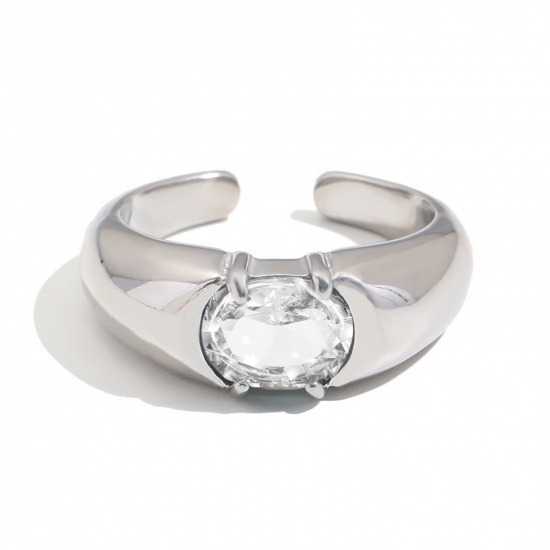 Immagine di Maschile Regalo Trasparente Circonio Cubico Aperto Anello All'Ingrosso, Tono Argento 304 Acciaio Inossidabile, Squisito Elegante Fornitura di Gioielli, 22.5mm (taglia di US: 13.25), 1 Pz