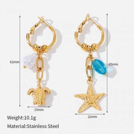 Immagine di Gioielli Oceanici Elegante Orecchini Circolari All'Ingrosso, Tartaruga di Mare Stella Marina Placcato Oro 18K 304 Acciaio Inossidabile, Donne PVD Ecologica Regalo Fornitura di Gioielli, 1 Paio