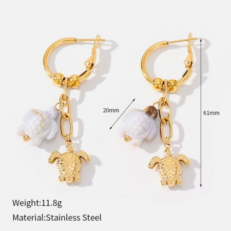 Picture of Wholesale Ocean Jewelry Stylish Hoop Earrings, Sea Turtle Animal 18K Gold Plated 304 Stainless Steel, Women's Eco-friendly PVD Gift Jewelry Supply, 61mm x 20mm, 1 Pair